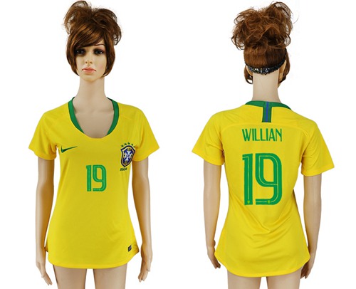 Women's Brazil #19 Willian Home Soccer Country Jersey - Click Image to Close